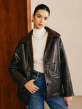 R&B | Schwarze Lederjacke mit Teddy Futter
