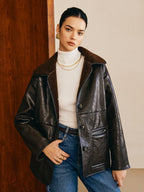 R&B | Schwarze Lederjacke mit Teddy Futter