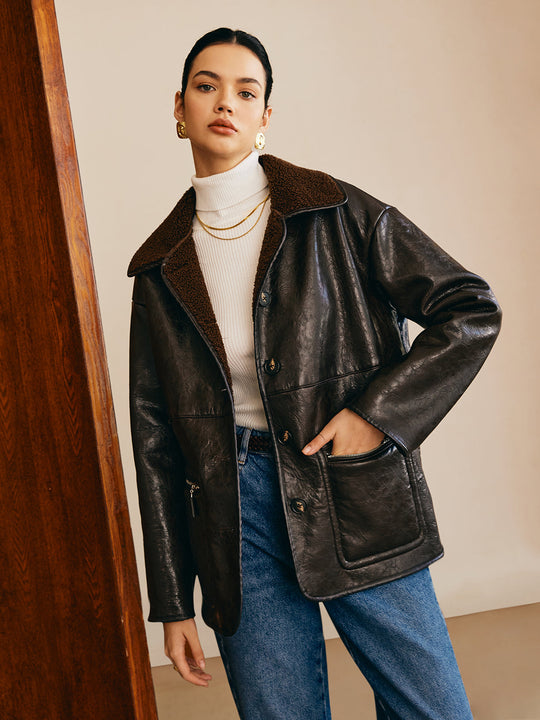 R&B | Seitliche Kunstleder Fleecejacke