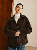 R&B | Schwarze Lederjacke mit Teddy Futter