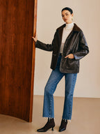 R&B | Schwarze Lederjacke mit Teddy Futter