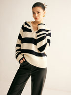 R&B | Gestrickter Pullover Gestreiftes Design und Kragen Entspannt und Stilvoll