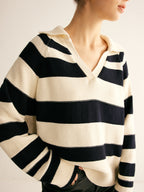 R&B | Gestrickter Pullover Gestreiftes Design und Kragen Entspannt und Stilvoll