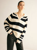 R&B | Gestrickter Pullover Gestreiftes Design und Kragen Entspannt und Stilvoll