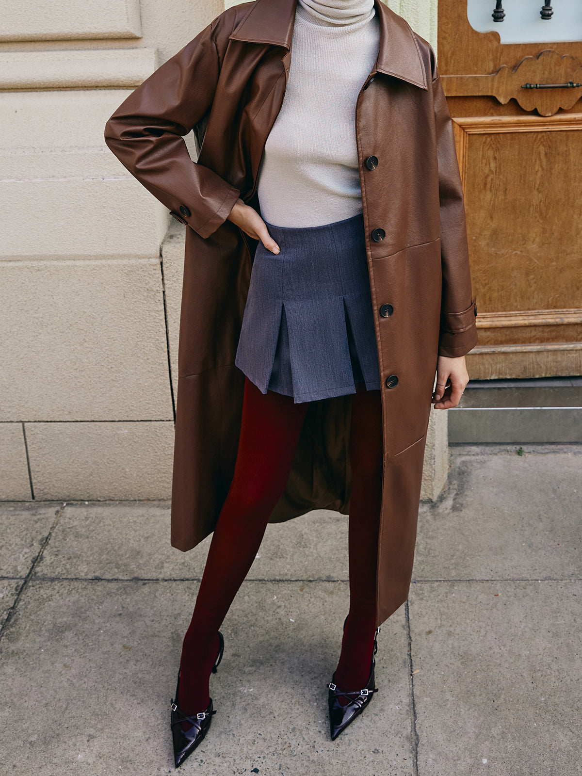 R&B | Kunstleder Lange Jacke