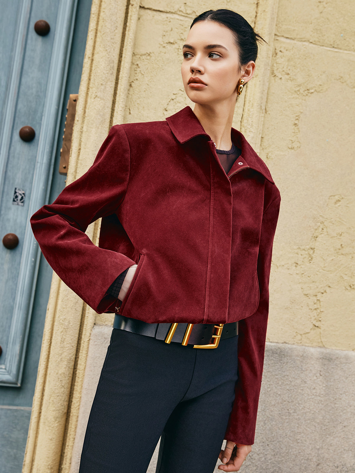 R&B | Taschen Revers Wildlederjacke