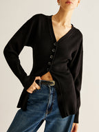 R&B | Cardigan mit Tiefem V-ausschnitt und Knöpfen Lässige Passform Minimalistisch und Zeitlos