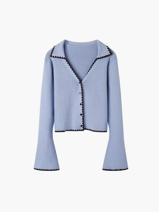 R&B | Cardigan mit Kontrastkante und Rüschendetails Schlanker Schnitt Feminin und Schick