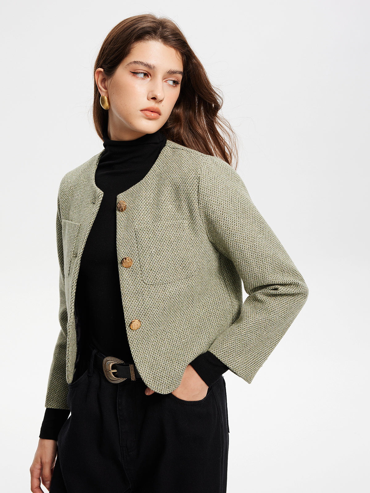 R&B | Hals Taschen Tweedjacke