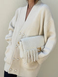 R&B | Strickcardigan mit Perlendetails Oversized Passform Eleganter Komfort