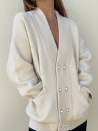 R&B | Strickcardigan mit Perlendetails Oversized Passform Eleganter Komfort
