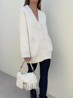 R&B | Strickcardigan mit Perlendetails Oversized Passform Eleganter Komfort