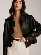 R&B | Knopf PU Leder Kurze Jacke