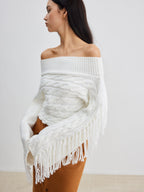 R&B | Off-shoulder Kabelstrick Pullover Unik und Trendy mit Fransen