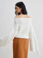 R&B | Off-shoulder Kabelstrick Pullover Unik und Trendy mit Fransen