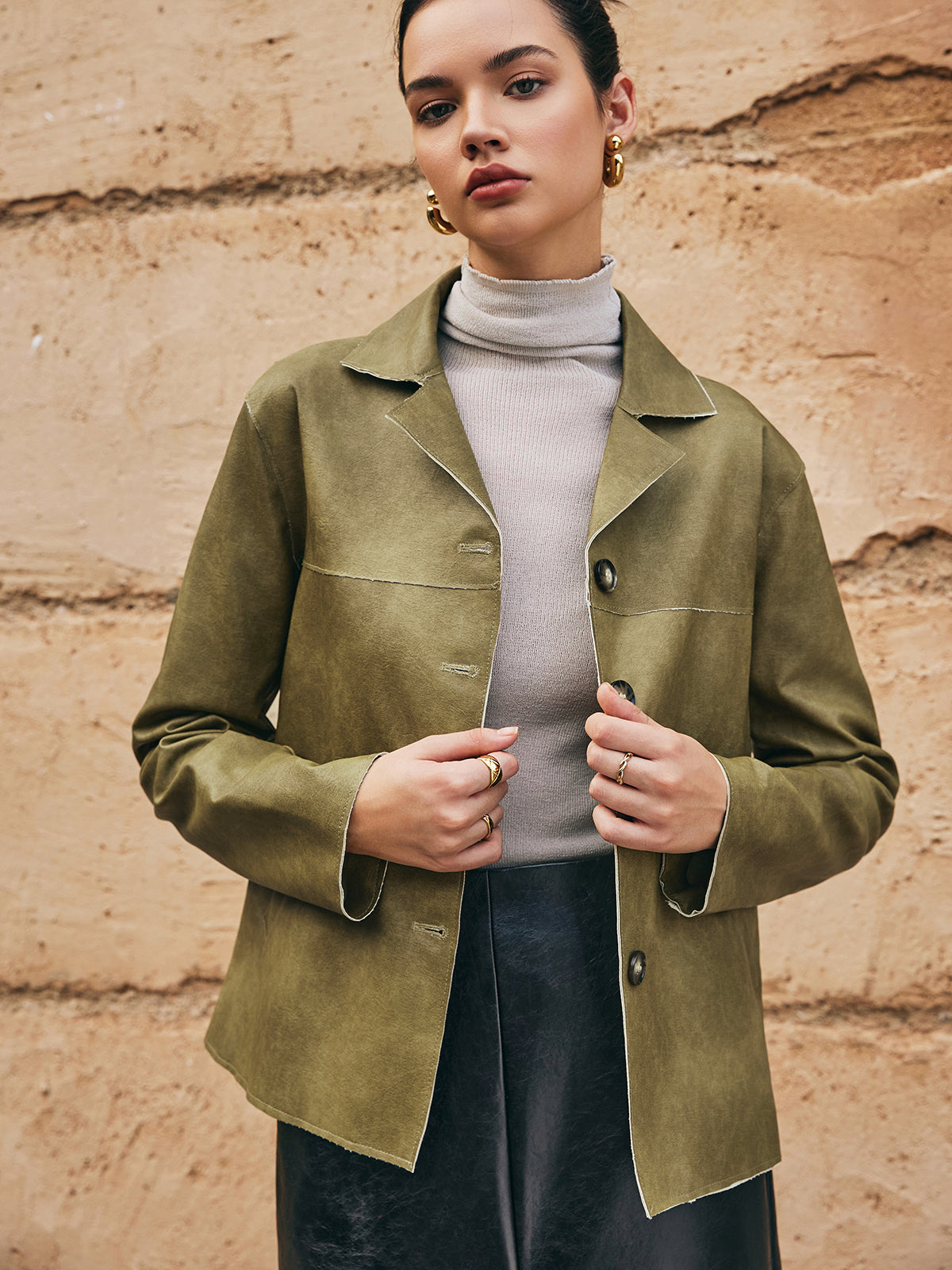 R&B | PU-Leder Gerade Jacke