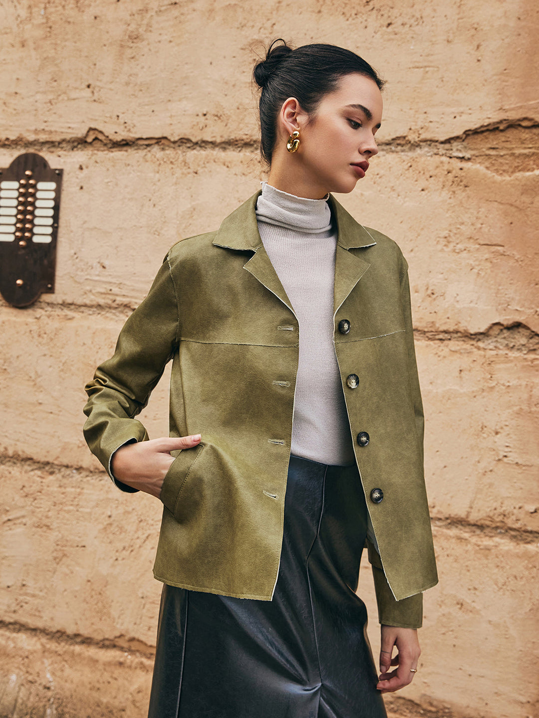 R&B | PU-Leder Gerade Jacke