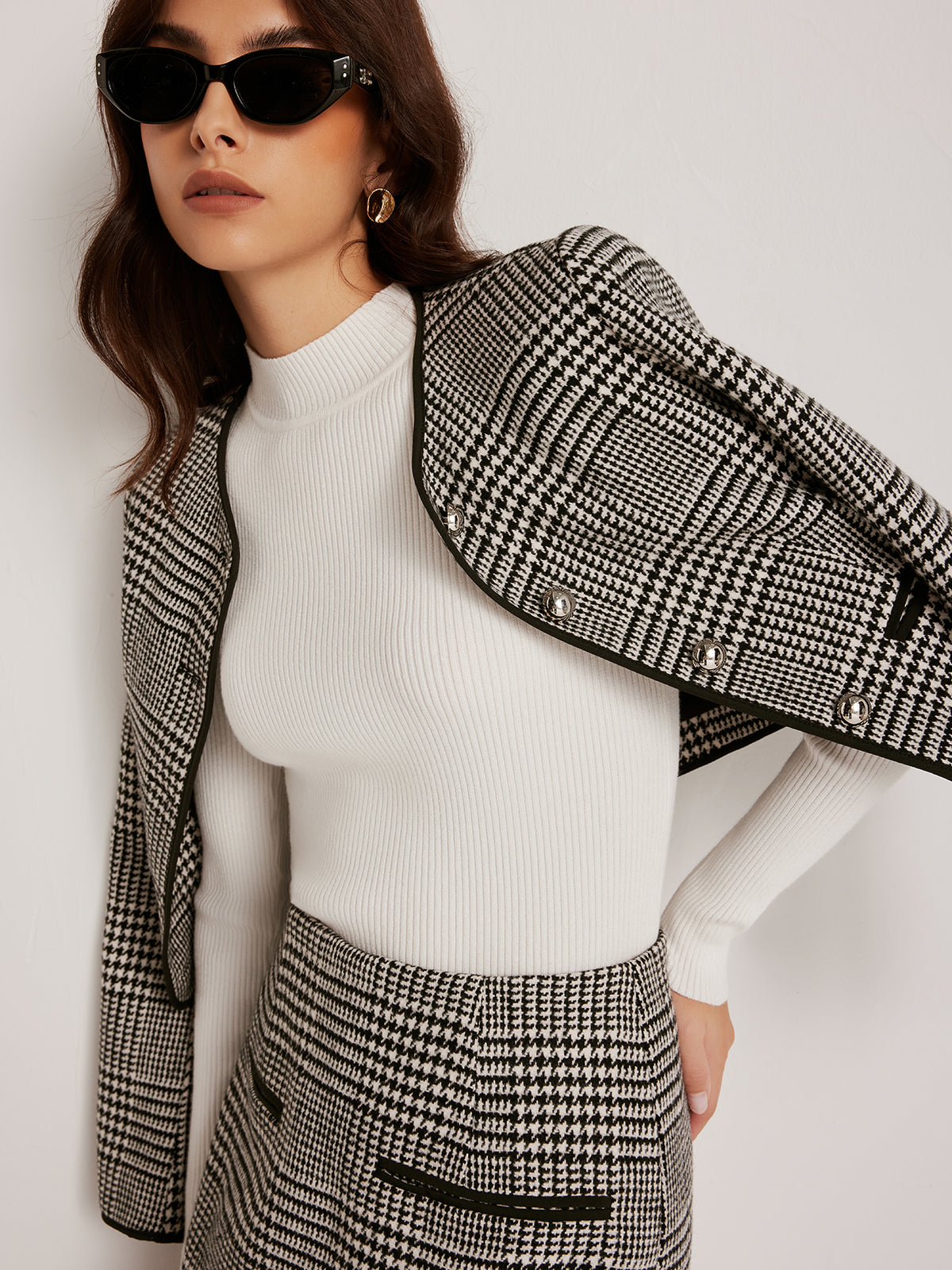 R&B | Trim Plaid Knopfjacke