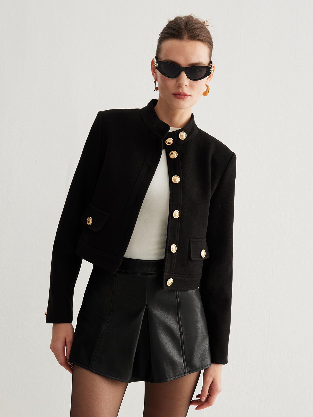 R&B | Kragenknopf Tweed Kurze Jacke
