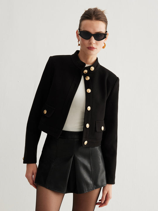 R&B | Kragenknopf Tweed Kurze Jacke