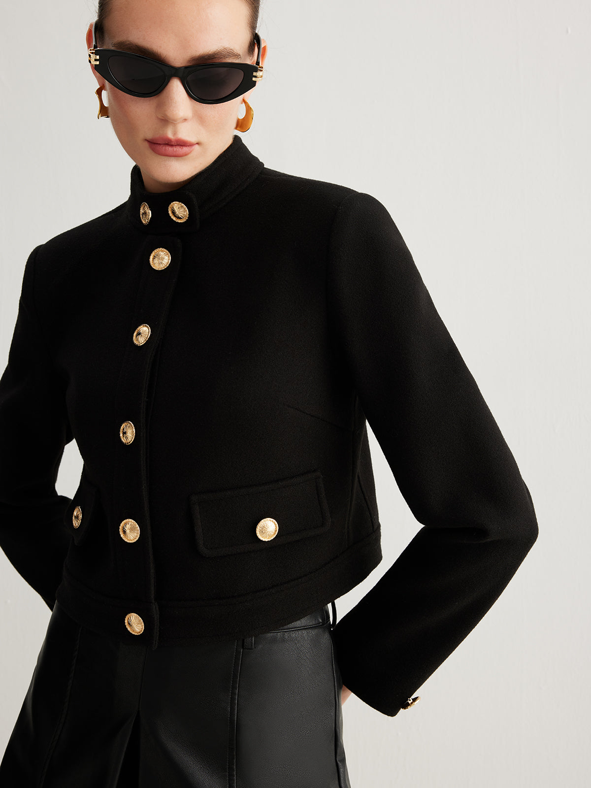 R&B | Kragenknopf Tweed Kurze Jacke