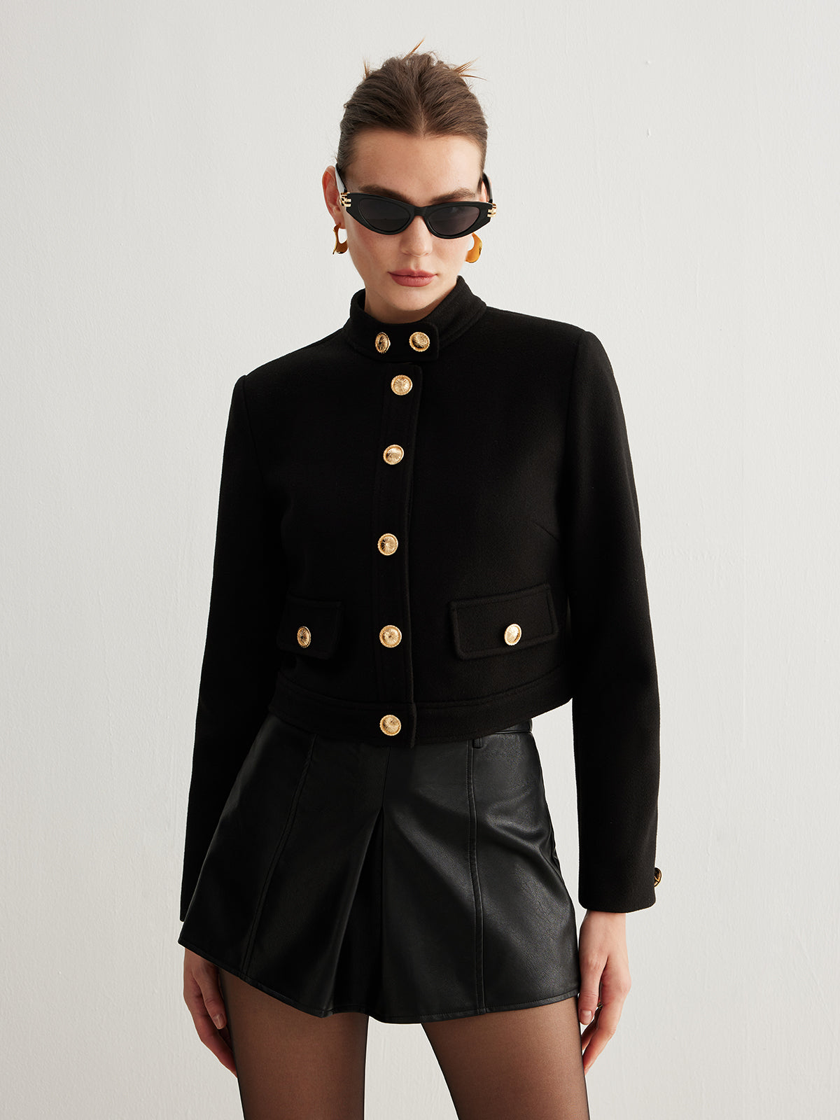 R&B | Kragenknopf Tweed Kurze Jacke