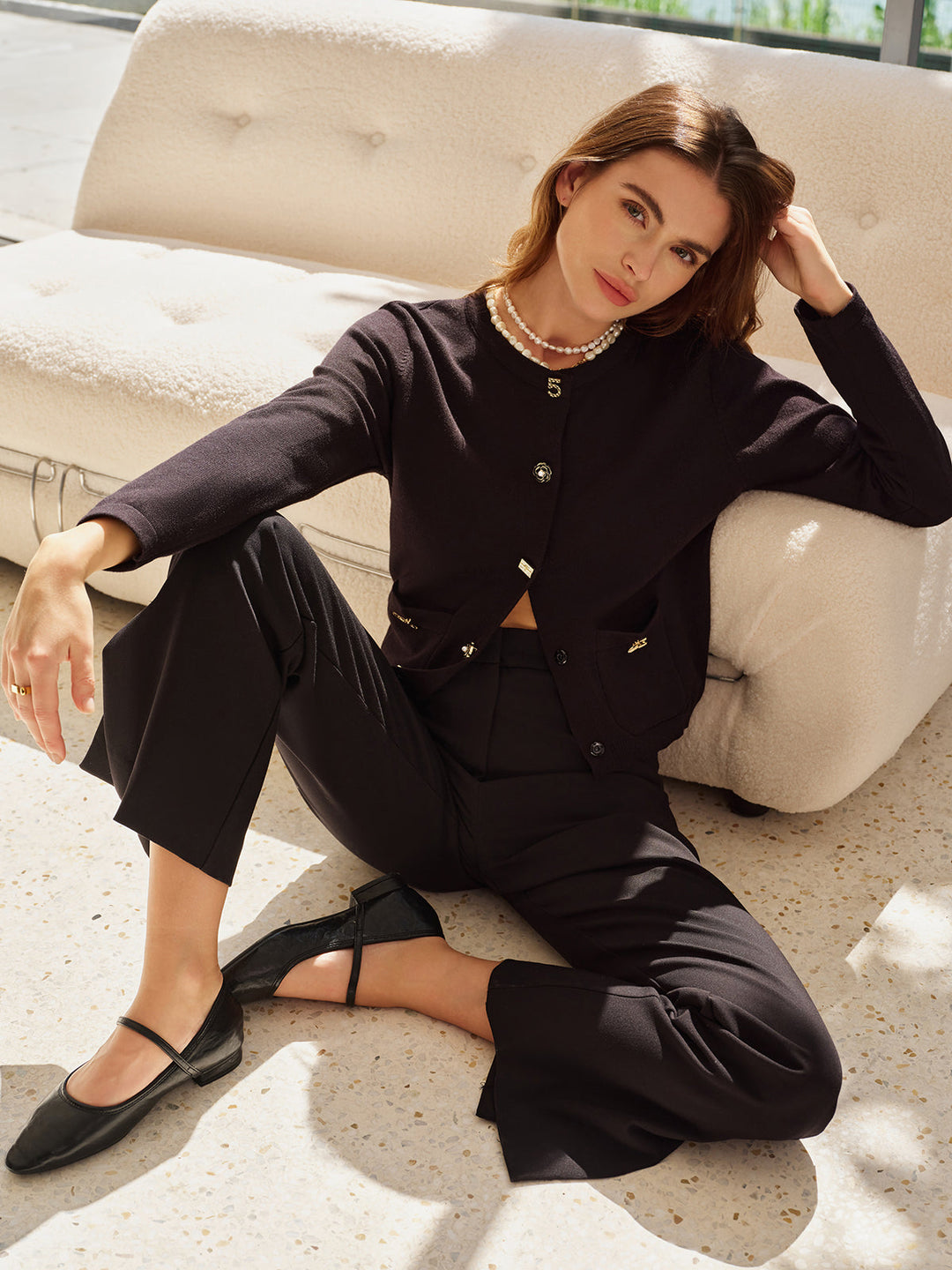 R&B | Cardigan mit Dekorativen Knöpfen und Taschen Rundhals Elegant und Klassisch