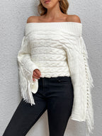 R&B | Off-shoulder Kabelstrick Pullover Unik und Trendy mit Fransen