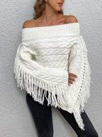 R&B | Off-shoulder Kabelstrick Pullover Unik und Trendy mit Fransen