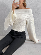 R&B | Off-shoulder Kabelstrick Pullover Unik und Trendy mit Fransen