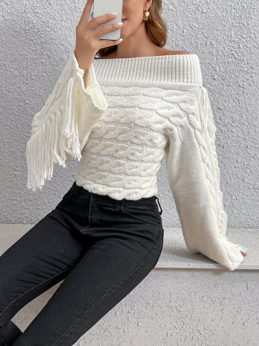 R&B | Off-shoulder Kabelstrick Pullover Unik und Trendy mit Fransen