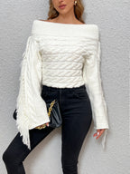 R&B | Off-shoulder Kabelstrick Pullover Unik und Trendy mit Fransen
