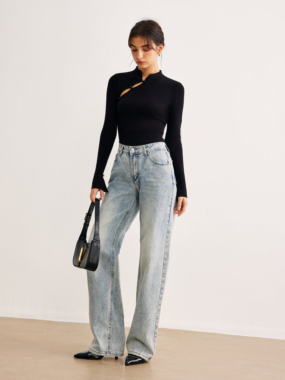 R&B | Langarmige Bluse mit Einzigartigem Ausschnitt Baumwollmischung Modern und Elegant