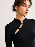 R&B | Langarmige Bluse mit Einzigartigem Ausschnitt Baumwollmischung Modern und Elegant