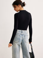 R&B | Langarmige Bluse mit Einzigartigem Ausschnitt Baumwollmischung Modern und Elegant