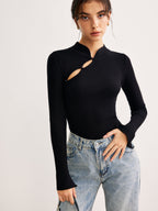 R&B | Langarmige Bluse mit Einzigartigem Ausschnitt Baumwollmischung Modern und Elegant