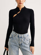 R&B | Langarmige Bluse mit Einzigartigem Ausschnitt Baumwollmischung Modern und Elegant