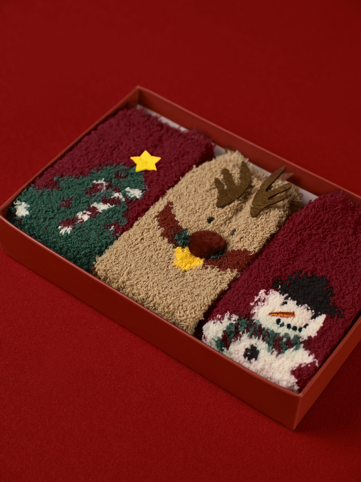 R&B | 3er Pack Weihnachts-Korallenvelours-Socken mit Box