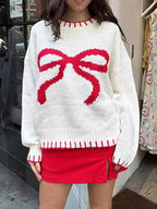 R&B | Strickpullover mit Schleifenmotiv Lässige Passform Süß und Bequem