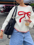 R&B | Strickpullover mit Schleifenmotiv Lässige Passform Süß und Bequem