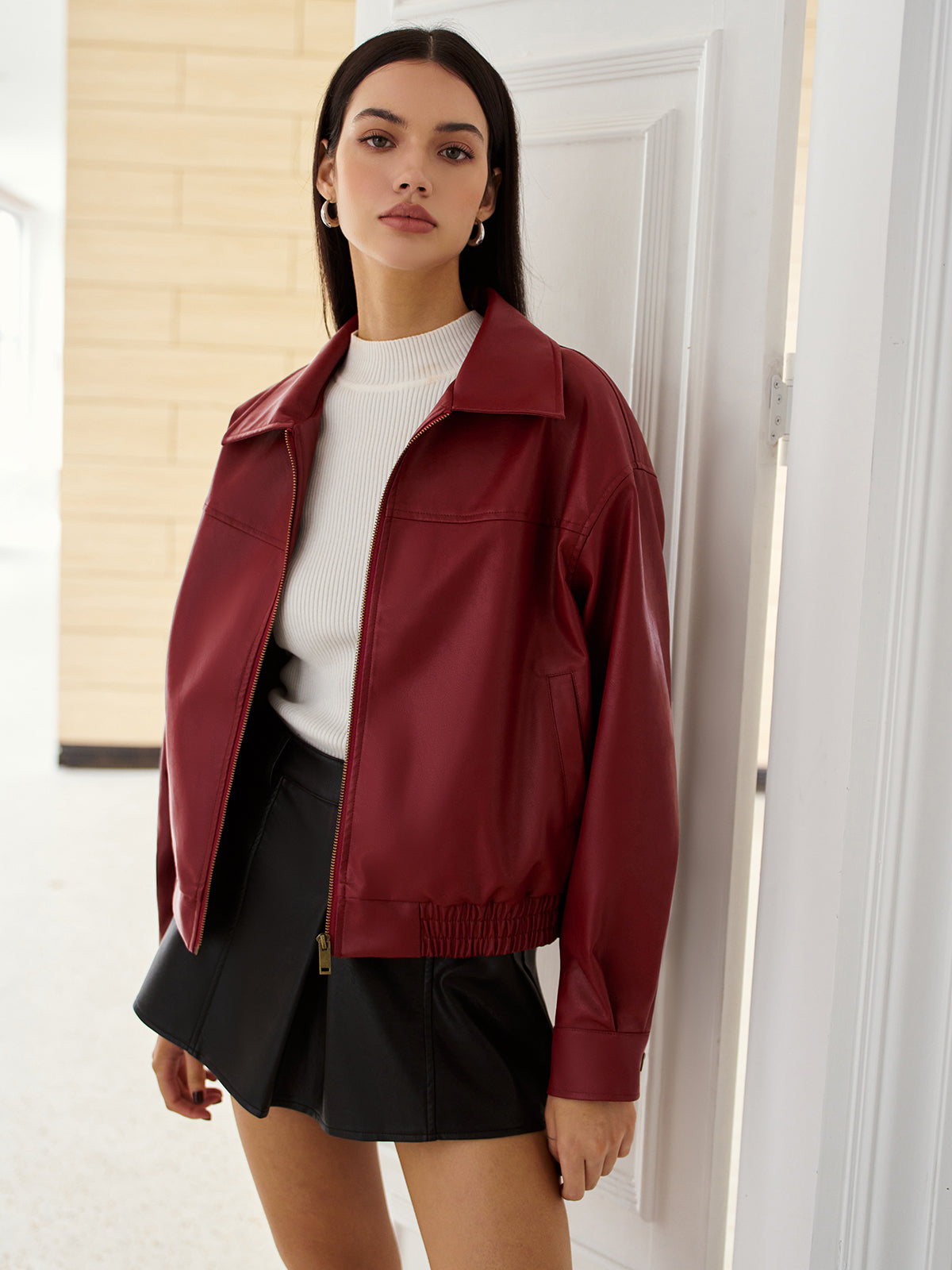 R&B | Leder Zip Polo Jacke