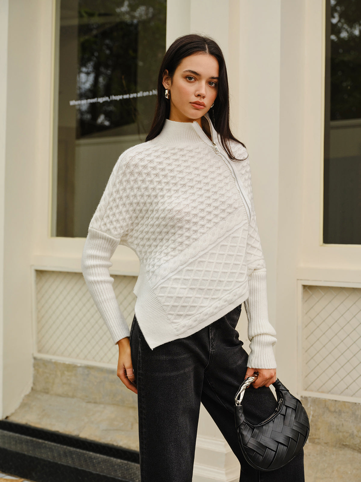R&B | Strickjacke mit Asymmetrischem Reißverschluss Strukturiertes Muster Modern und Warm