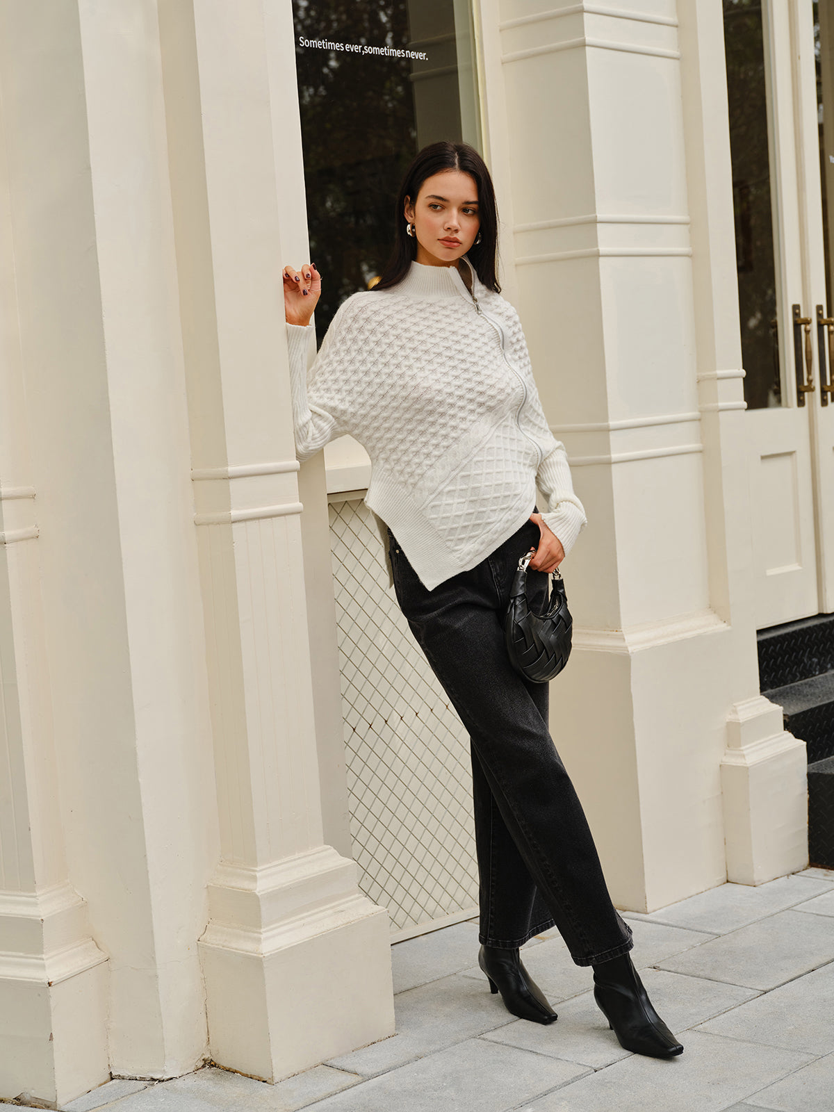 R&B | Strickjacke mit Asymmetrischem Reißverschluss Strukturiertes Muster Modern und Warm