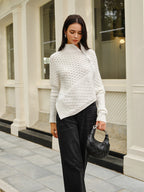 R&B | Strickjacke mit Asymmetrischem Reißverschluss Strukturiertes Muster Modern und Warm
