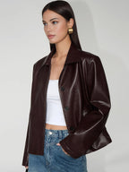 R&B | Leder Reißverschluss Kurz-Polo-Jacke