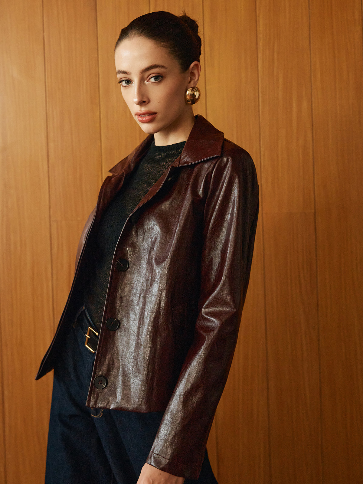 R&B | Leder Reißverschluss Kurz-Polo-Jacke
