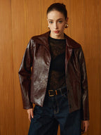 R&B | Leder Reißverschluss Kurz-Polo-Jacke