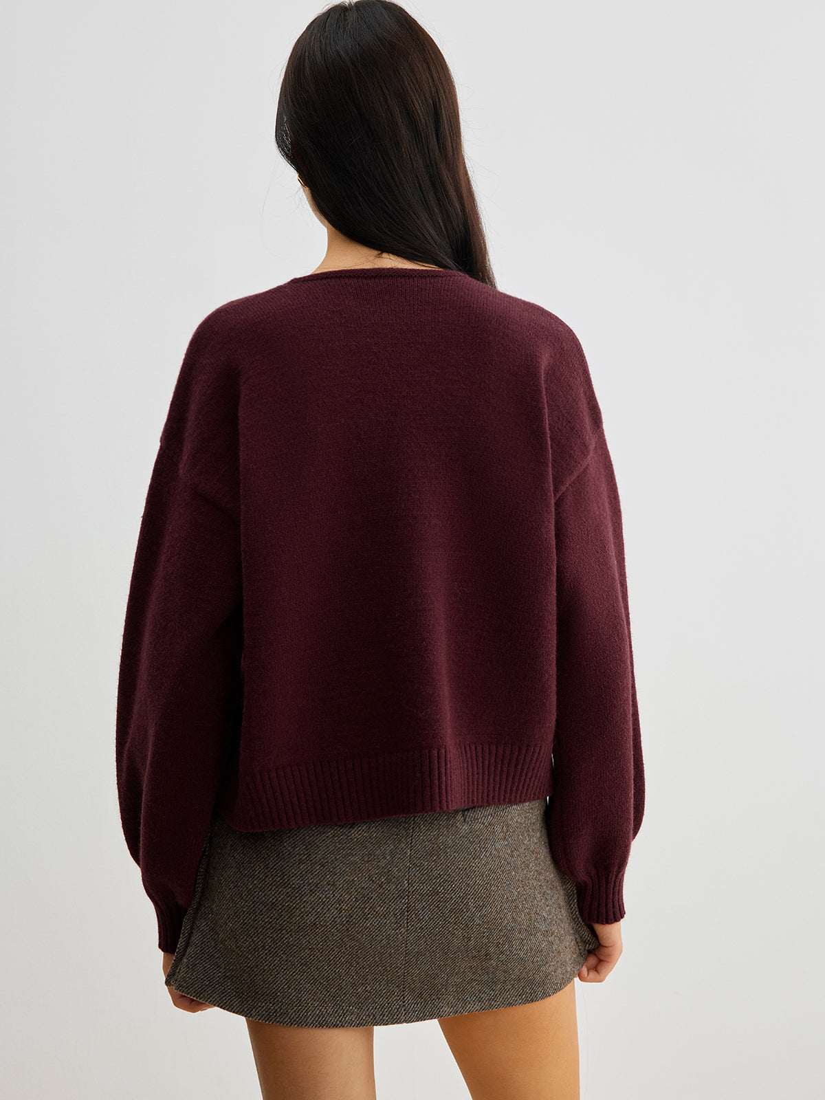 R&B | Strickcardigan mit Samtschleifen Wollmischung Feminin und Modern