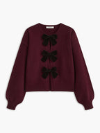 R&B | Strickcardigan mit Samtschleifen Wollmischung Feminin und Modern