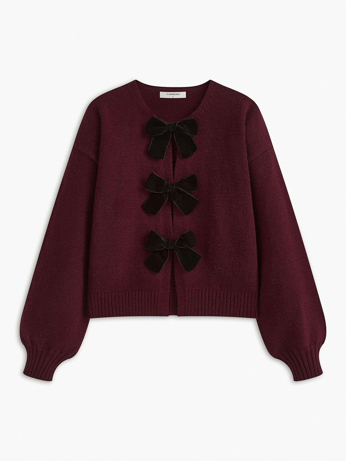 R&B | Strickcardigan mit Samtschleifen Wollmischung Feminin und Modern